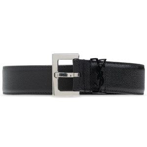 NEW Saint Laurent Black Cassandre Leather Buckle Belt